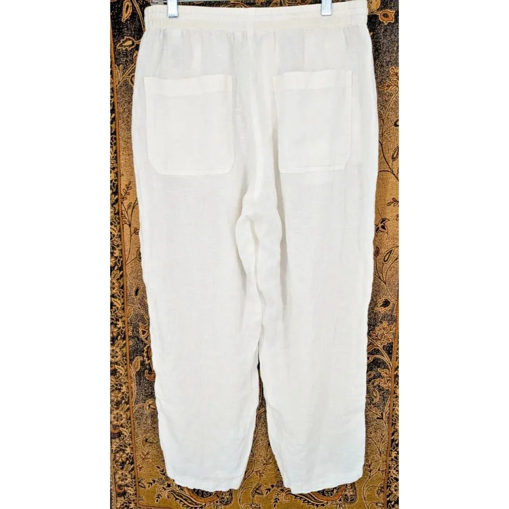 BANANA REPUBLIC White 100% Linen Pants SIZE Med P Beach Coastal Nautical